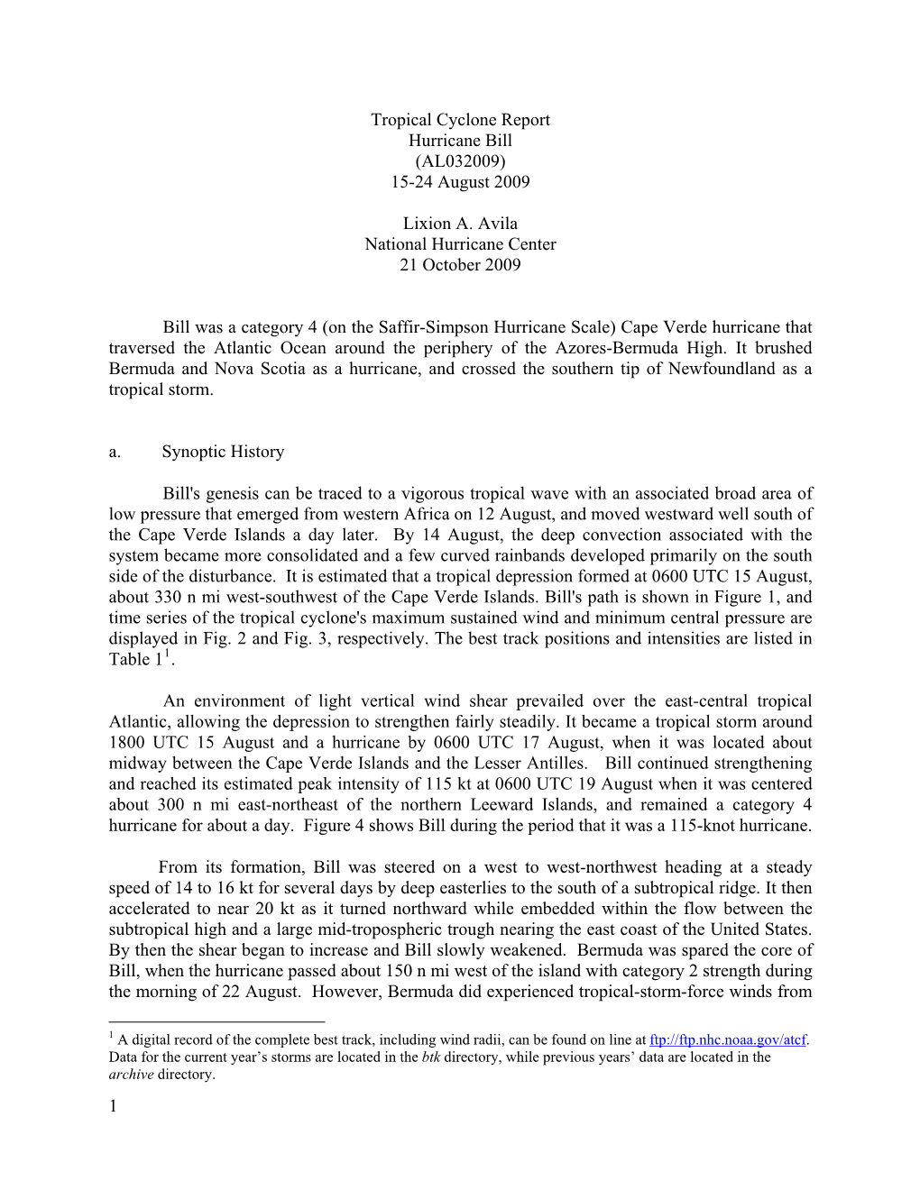 Tropical Cyclone Report Hurricane Bill (AL032009) 15-24 August 2009