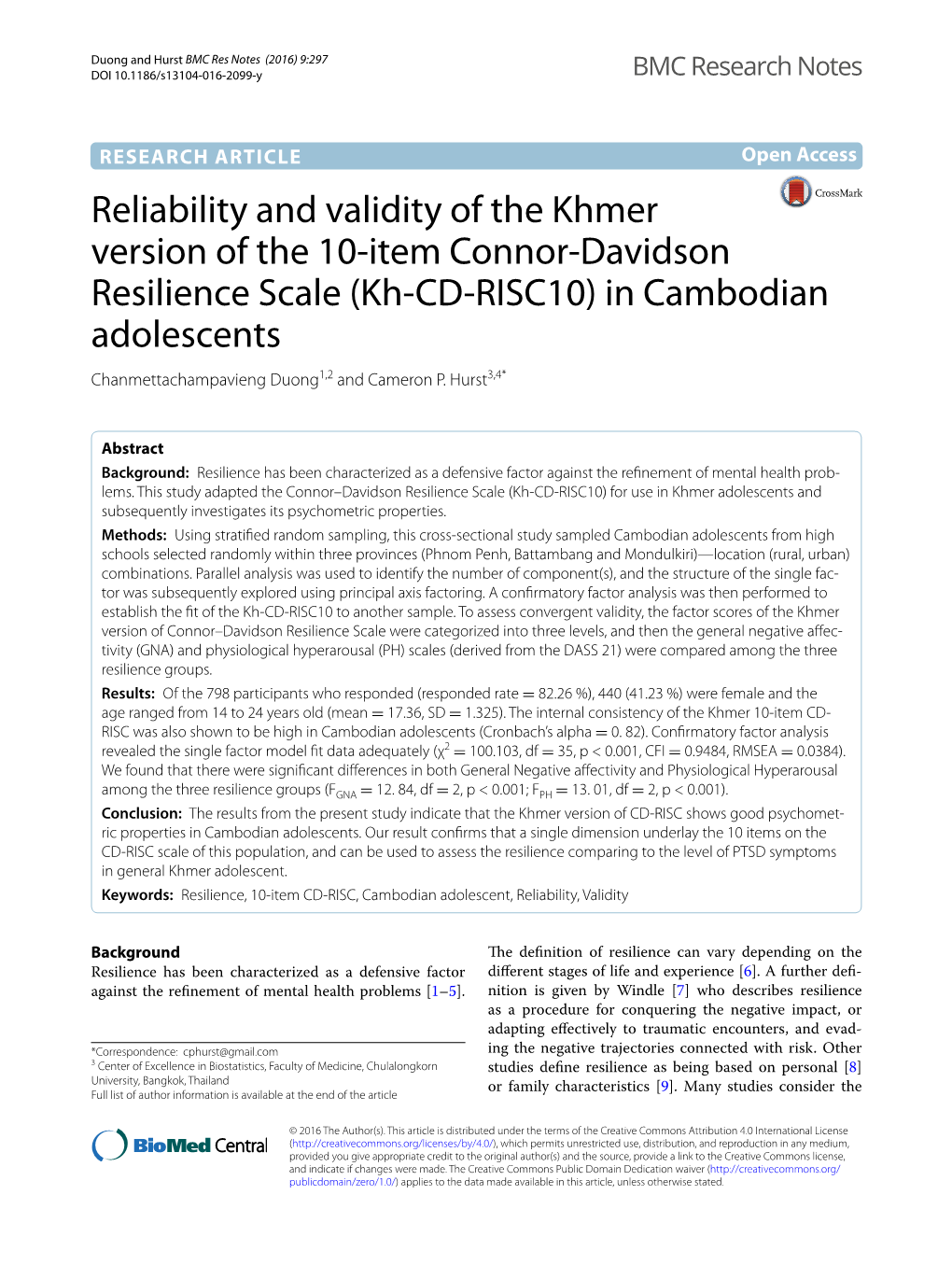 (Kh-CD-RISC10) in Cambodian Adoles