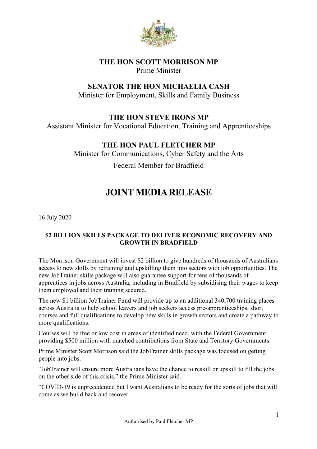 Joint Media Release