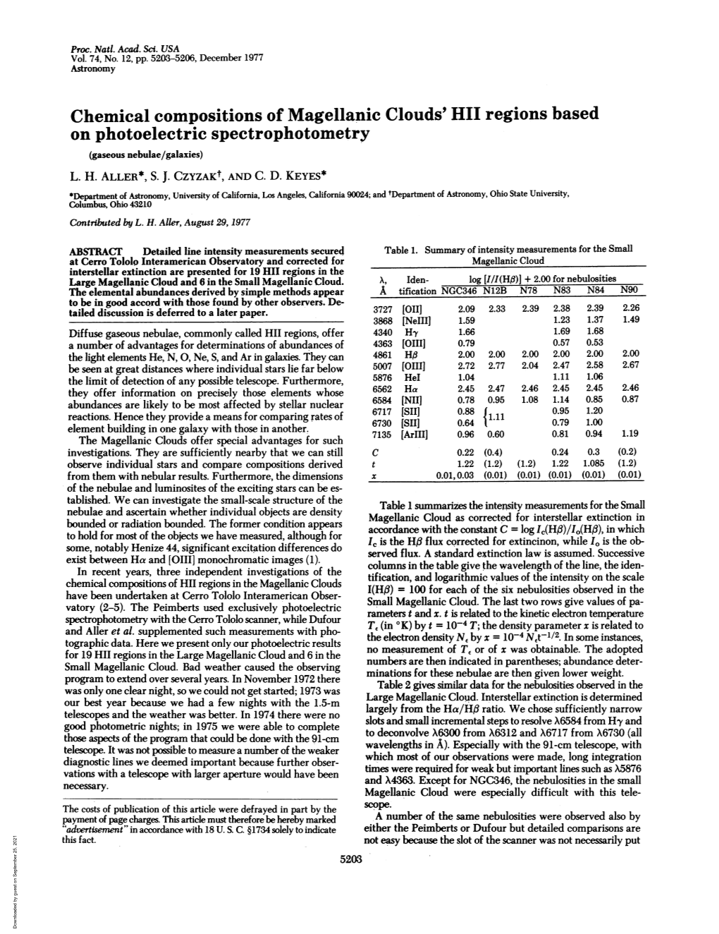 On Photoelectric Spectrophotometry (Gaseous Nebulae/Galaxies) L