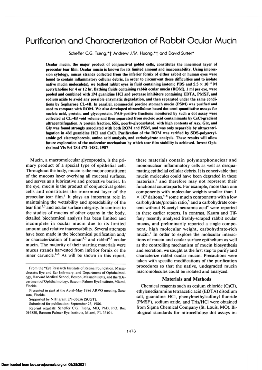 Purification and Characterization of Rabbit Ocular Mucin