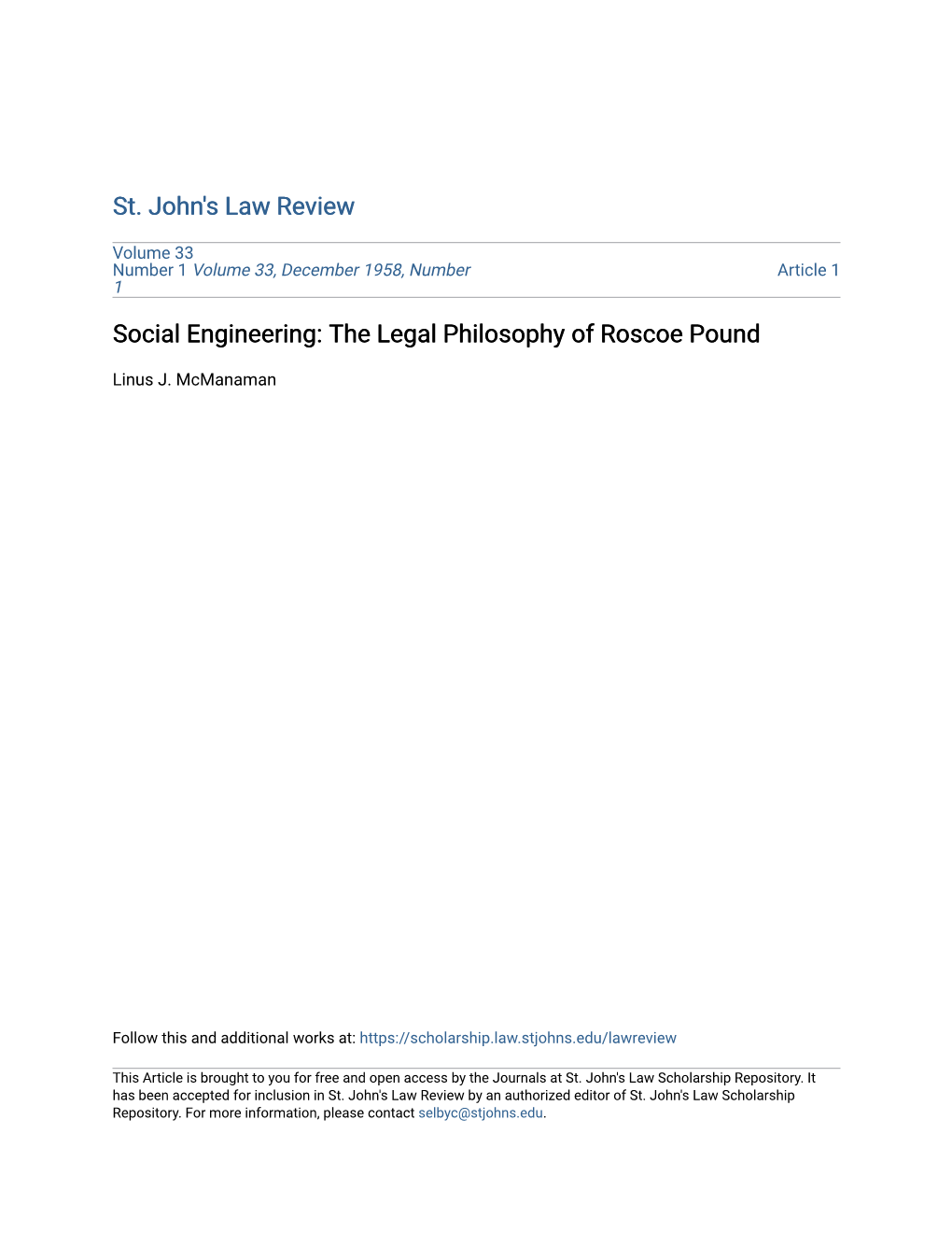 Social Engineering: the Legal Philosophy of Roscoe Pound