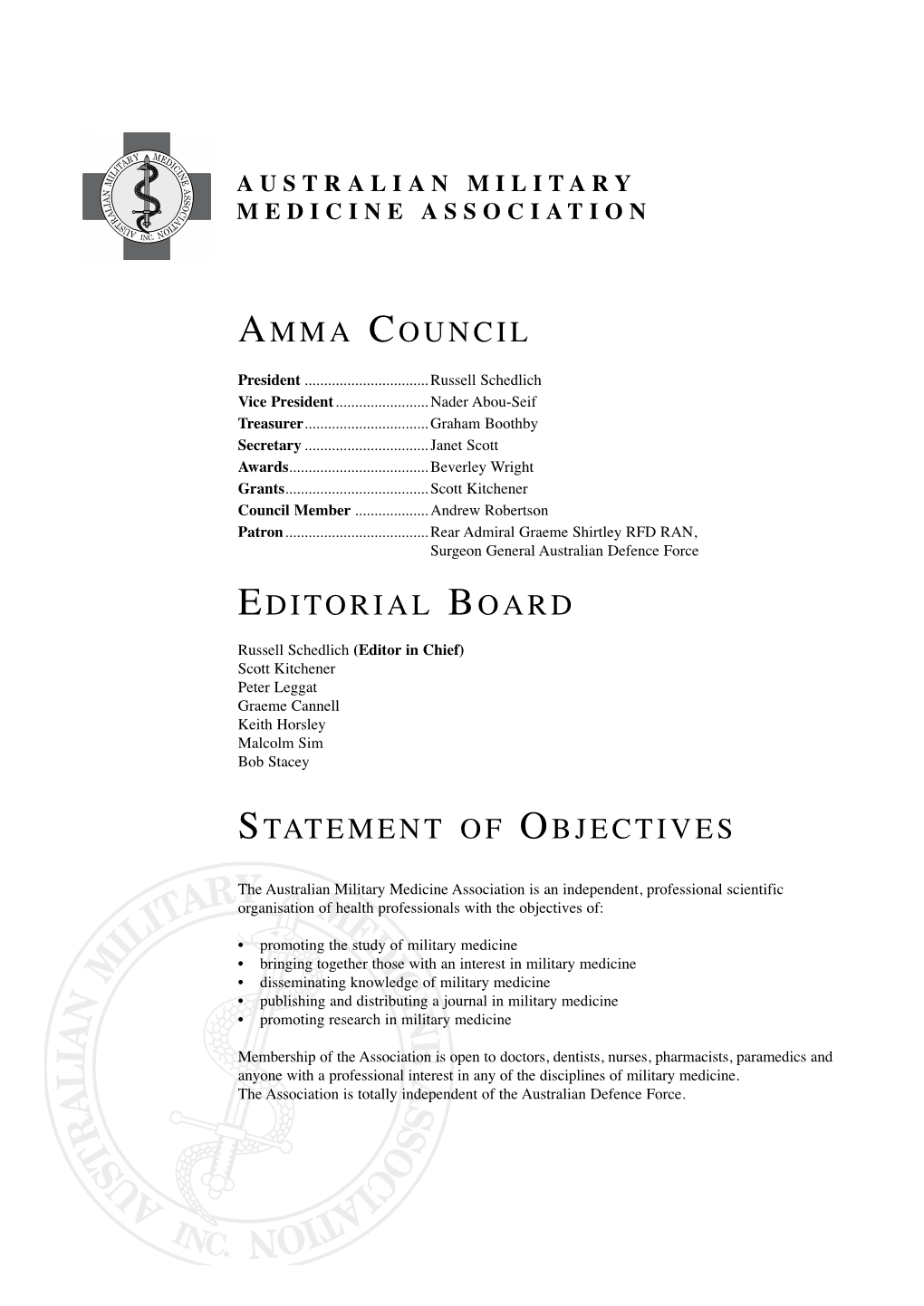 Amma Council Editorial Board Statement of Objectives