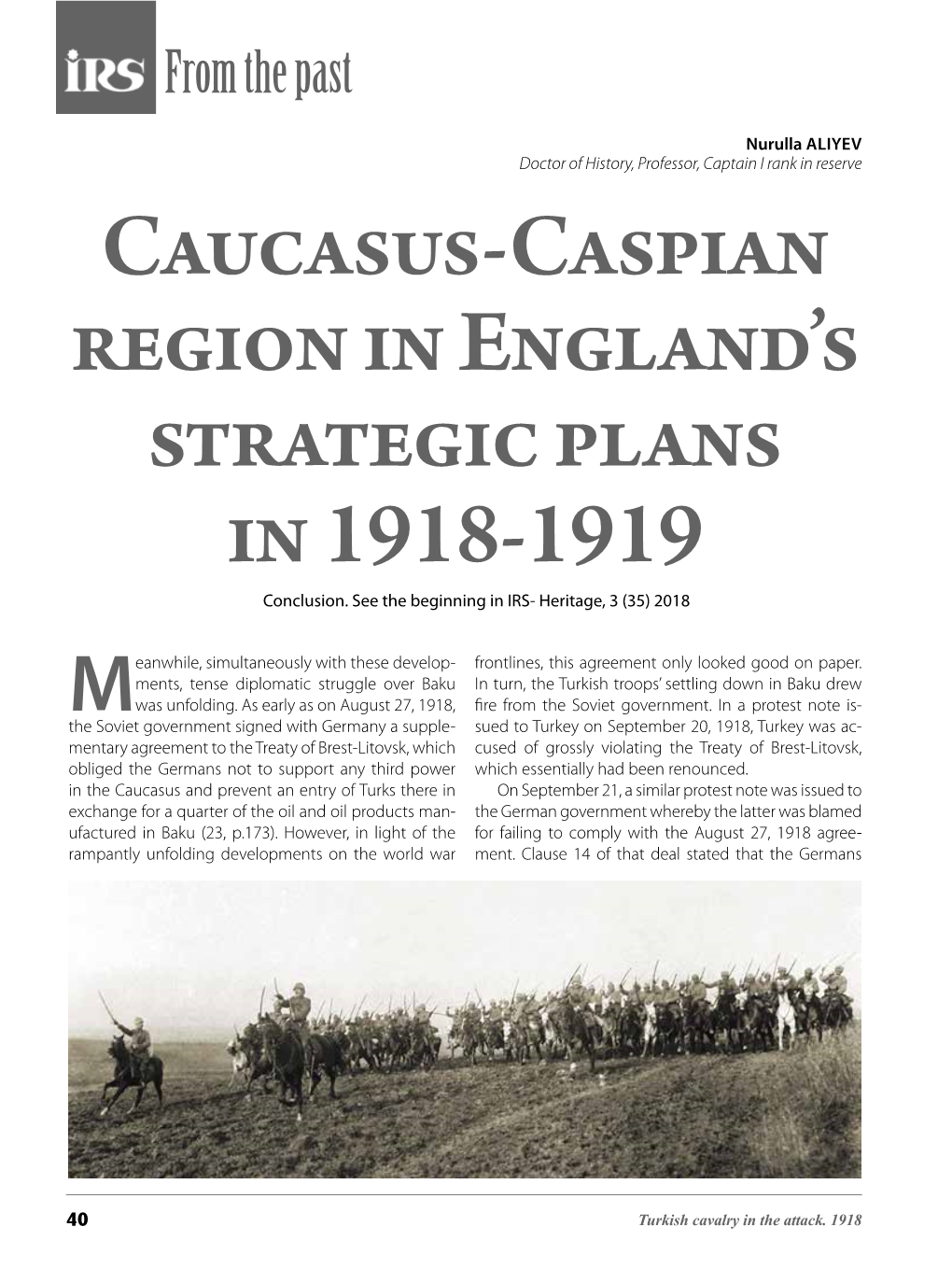 Caucasus-Caspian Region in England's Strategic Plans in 1918