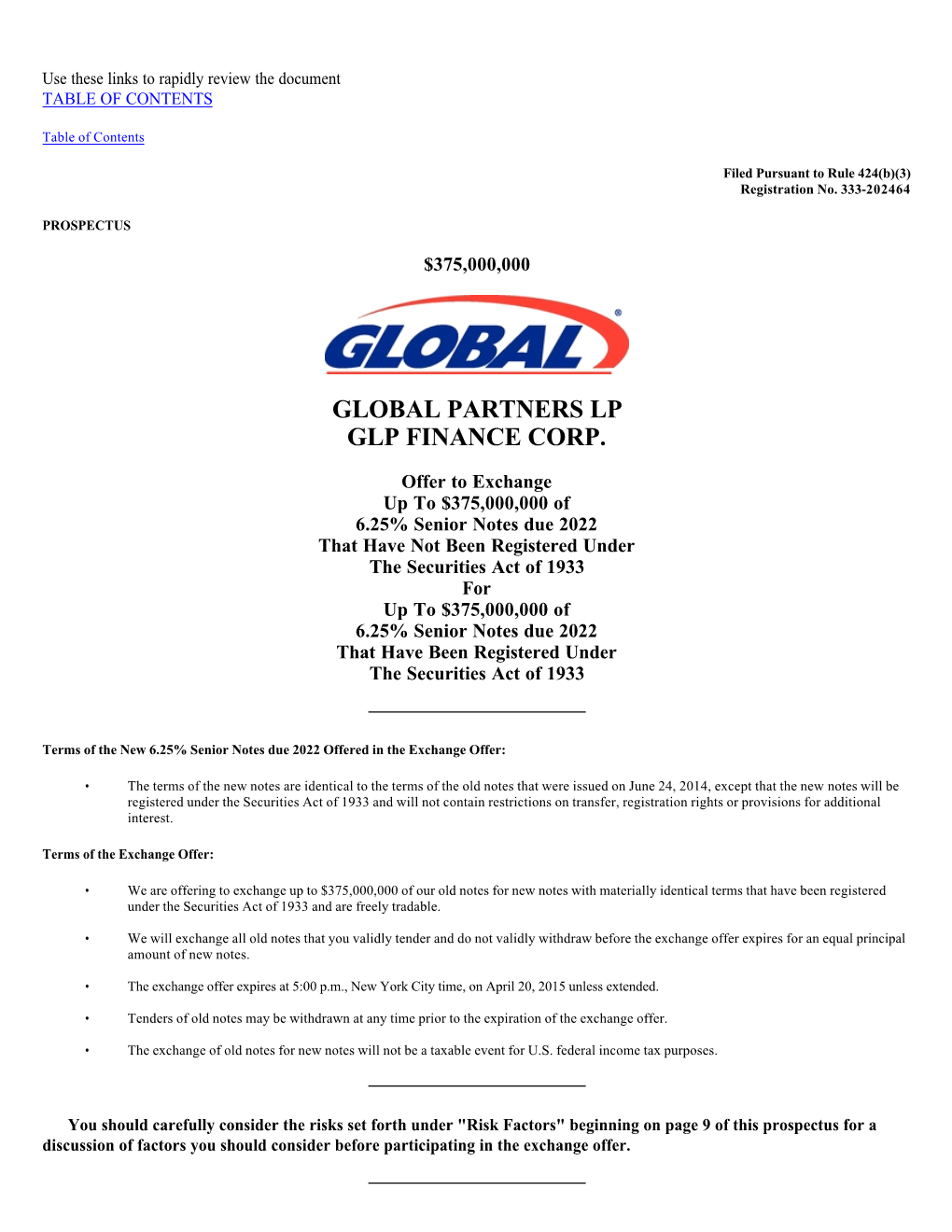 Global Partners Lp Glp Finance Corp