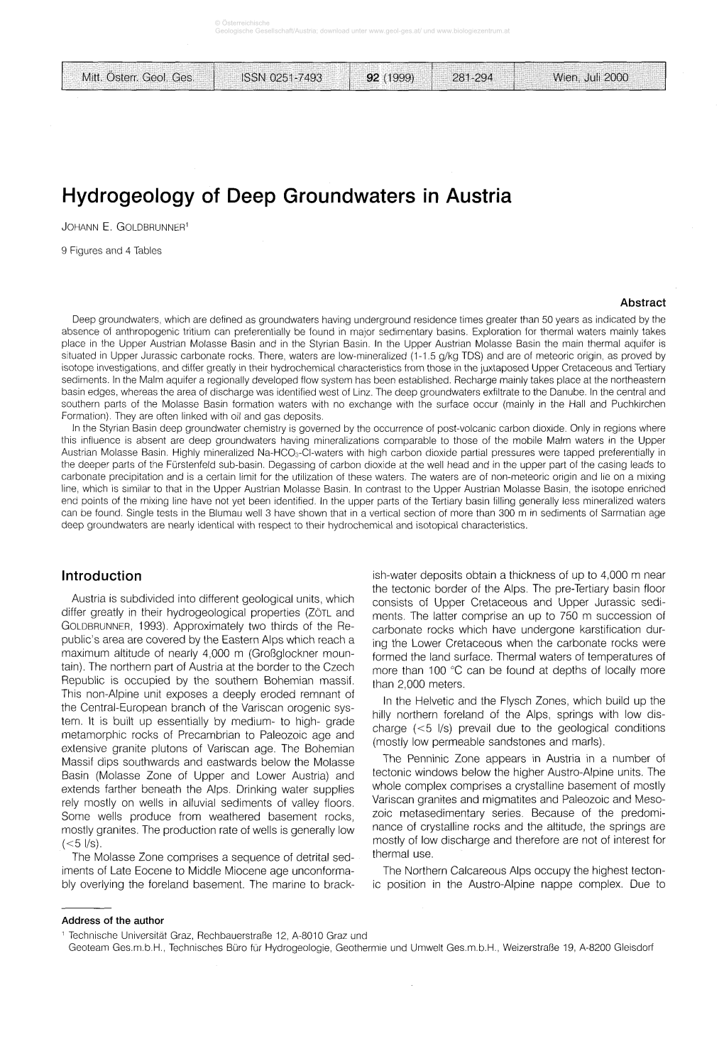 Hydrogeology of Deep Groundwaters in Austria