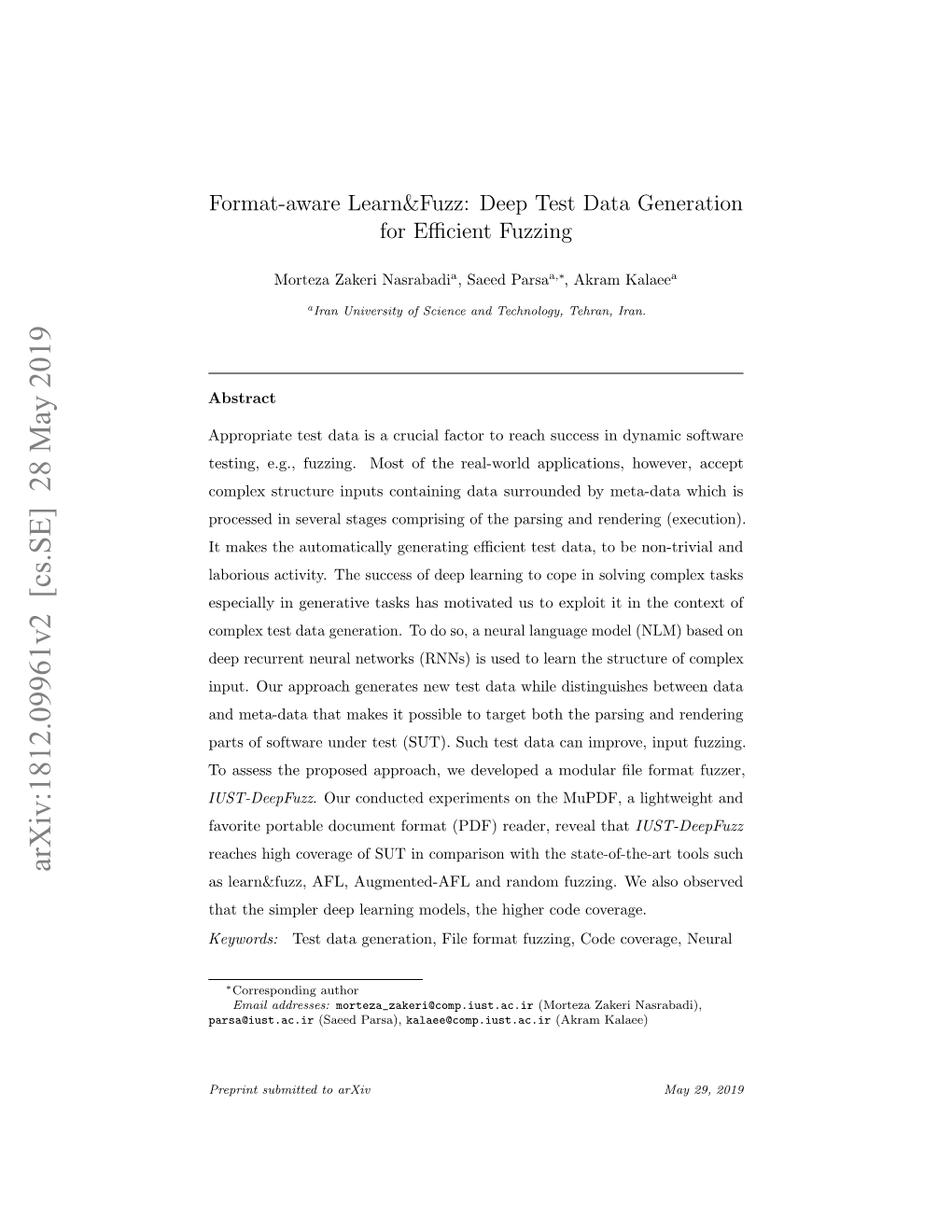 Format-Aware Learn&Fuzz: Deep Test Data Generation for Efficient Fuzzing