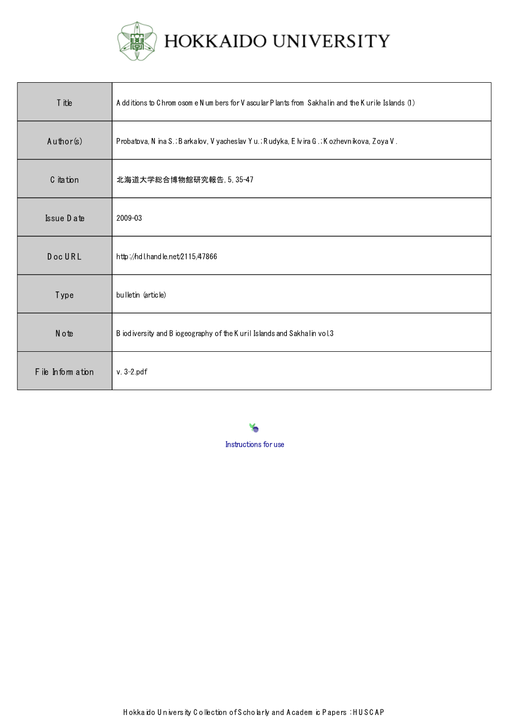 Additions to Chromosome Numbers for Vascular Plants from Sakhalin and the Kurile Islands (1)