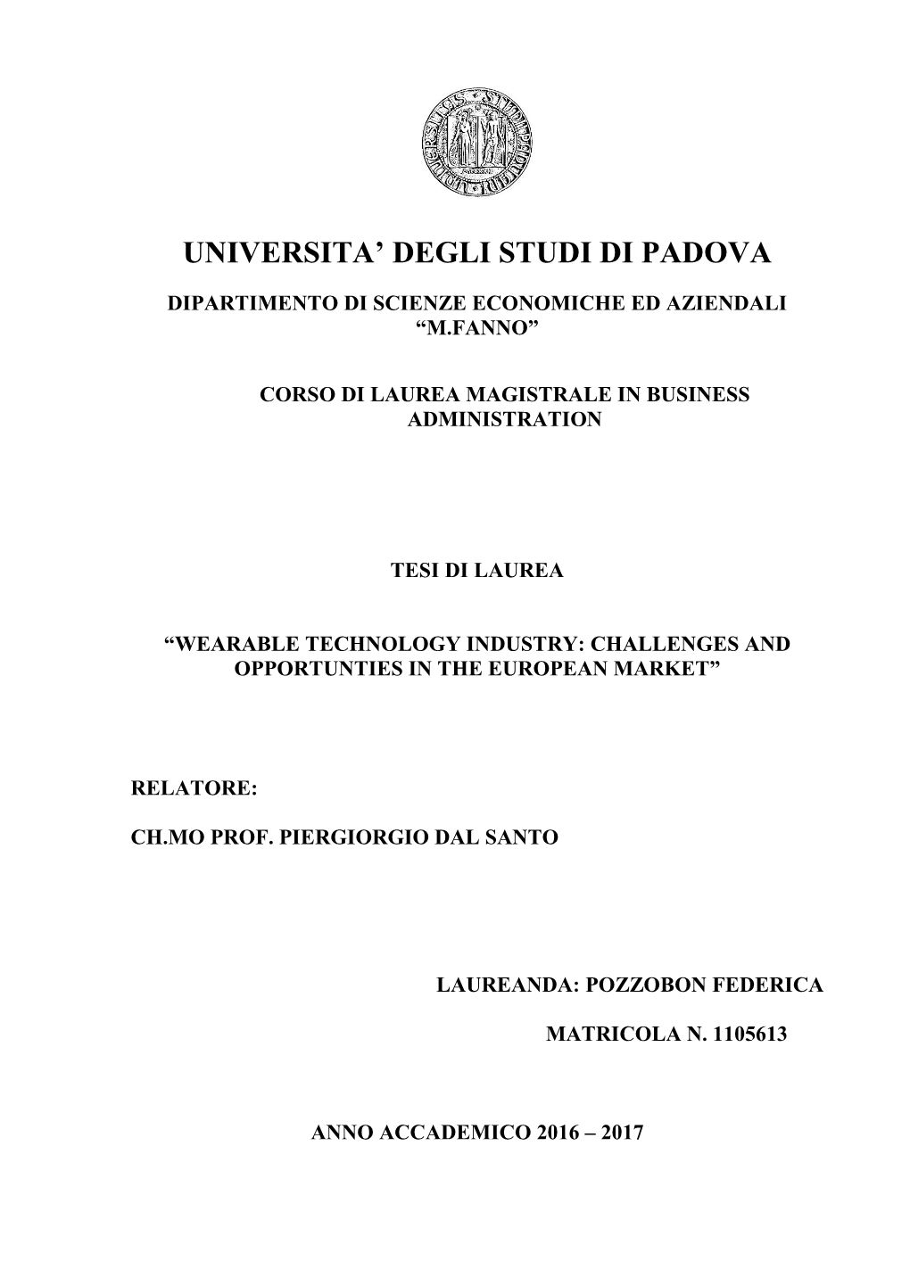 Universita' Degli Studi Di Padova