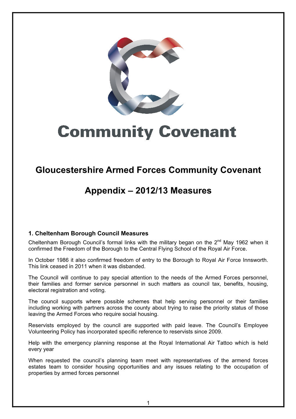 Gloucestershire Armed Forces Community Covenant Appendix