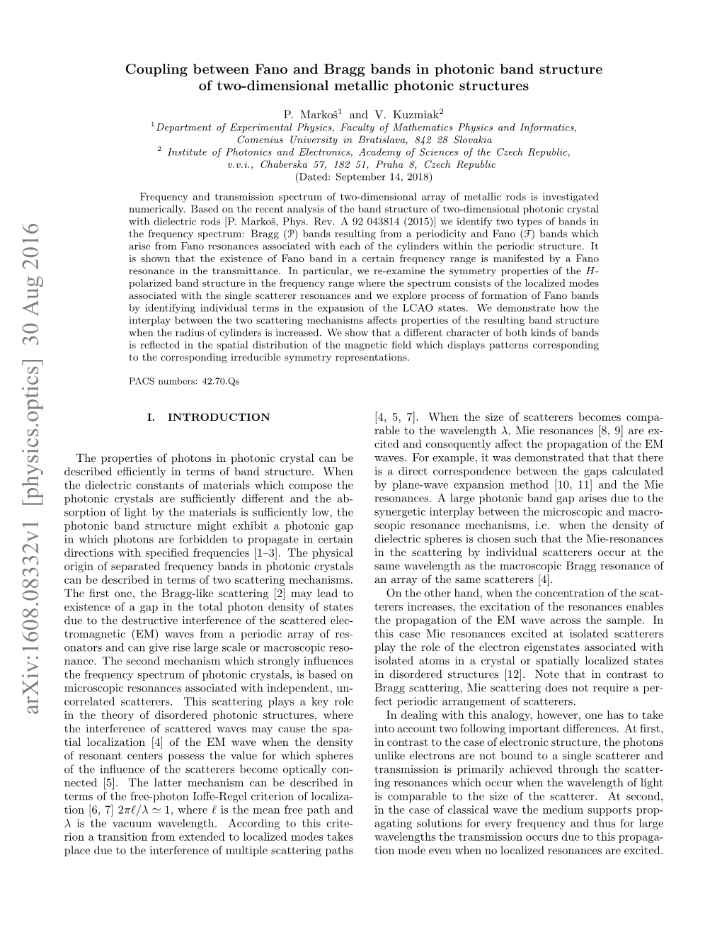 Arxiv:1608.08332V1 [Physics.Optics] 30 Aug 2016