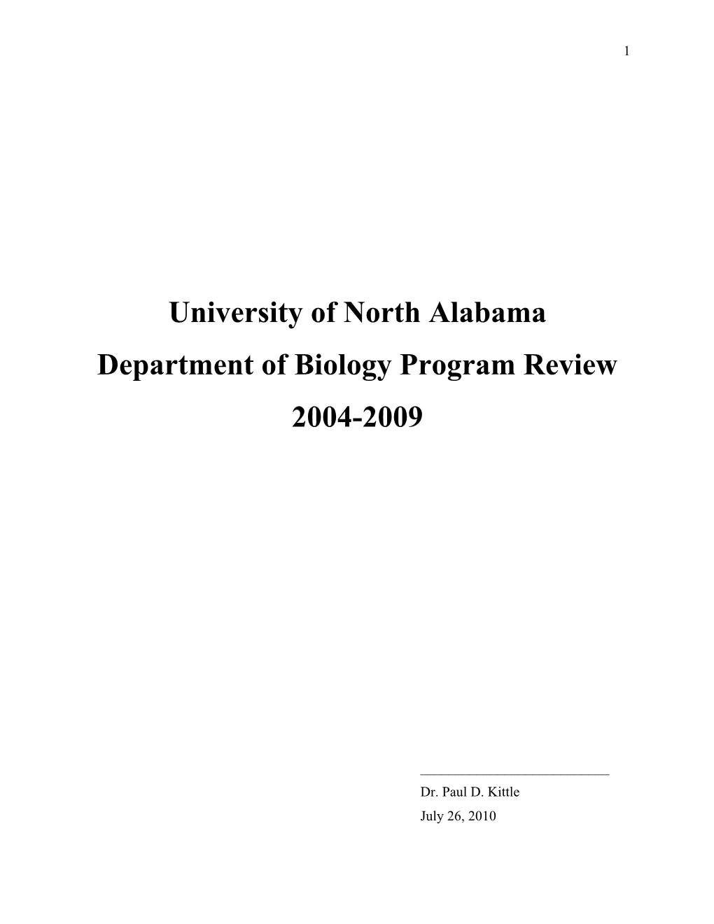 University of North Alabama Department of Biology Program Review 2004-2009