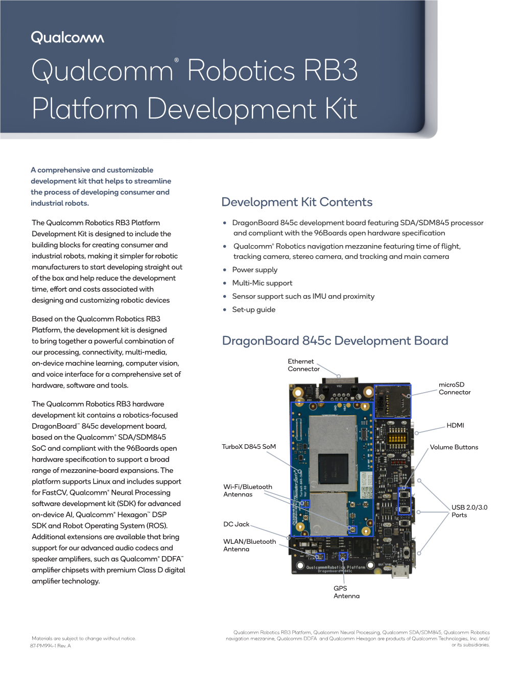 Qualcomm® Robotics RB3 Platform Development Kit