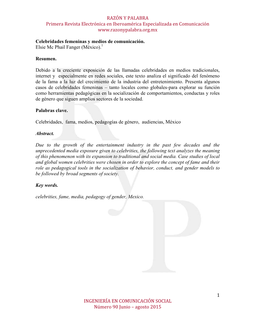 Celebridades Femeninas Y Medios De Comunicación. Elsie Mc Phail Fanger (México).1