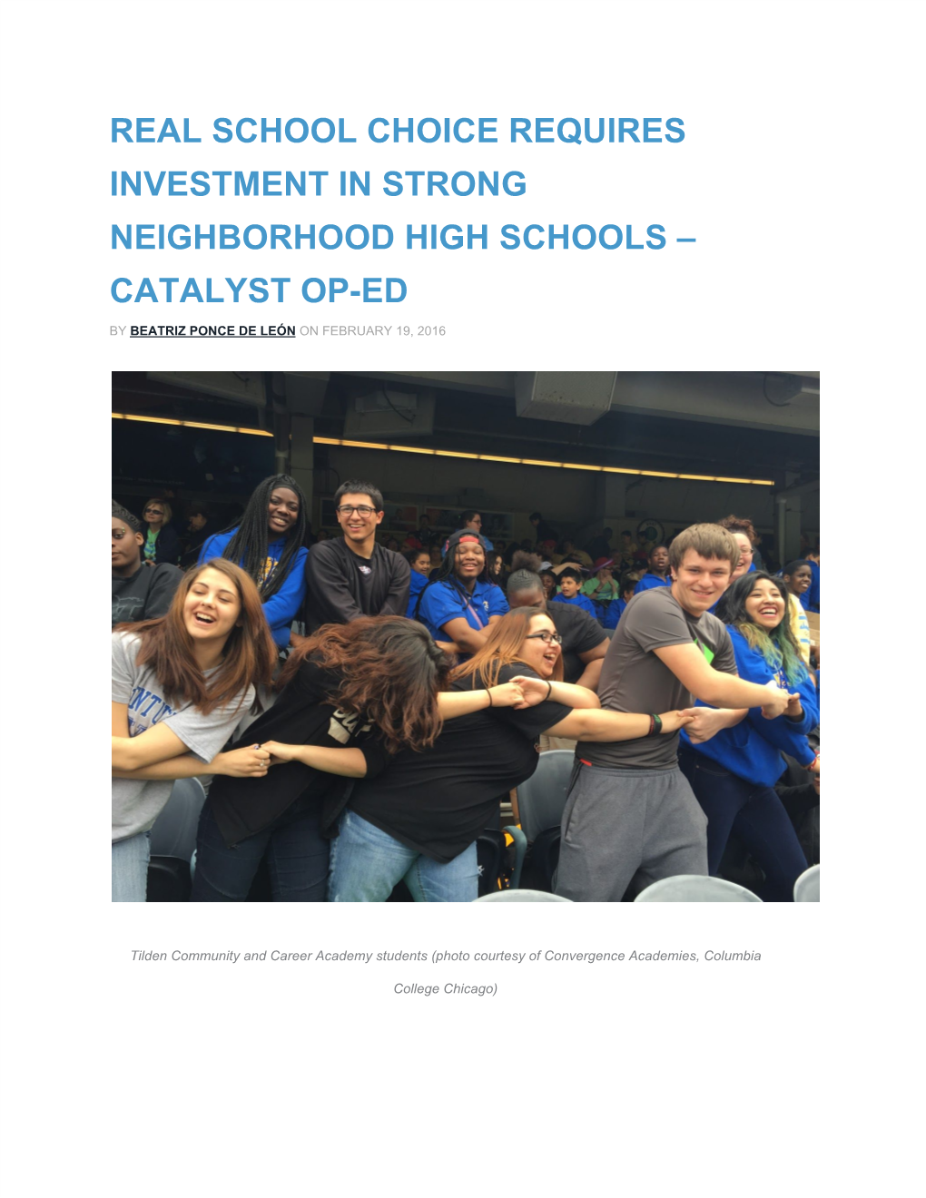 Real School Choice Requires Investment in Strong Neighborhood High Schools – Catalyst Op-Ed