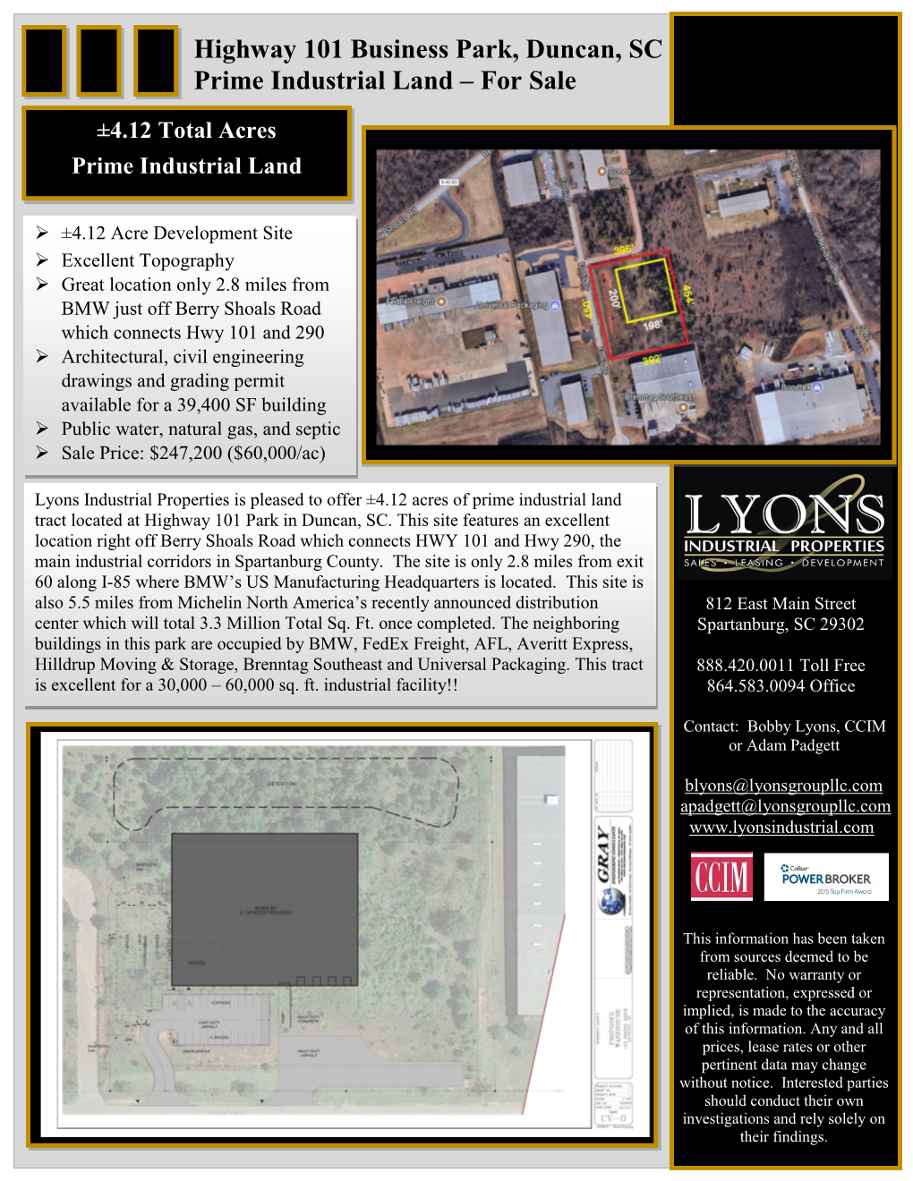 Highway 101 Business Park, Duncan, SC Prime Industrial Land – for Sale