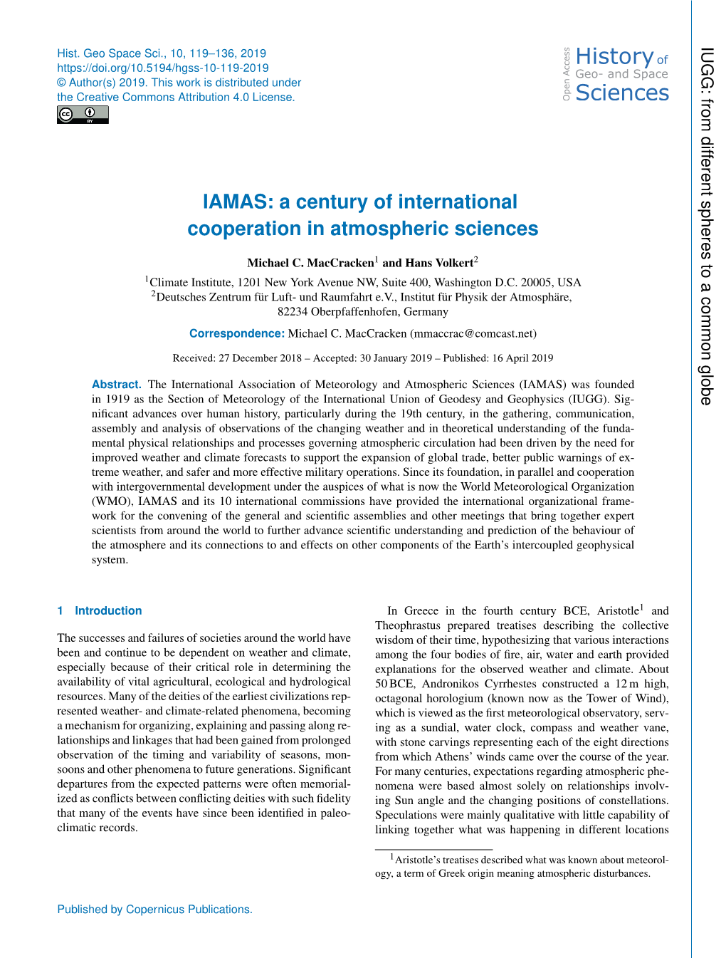 Article on the History of IUGG (Ismail-Zadeh and Joselyn, 2019)