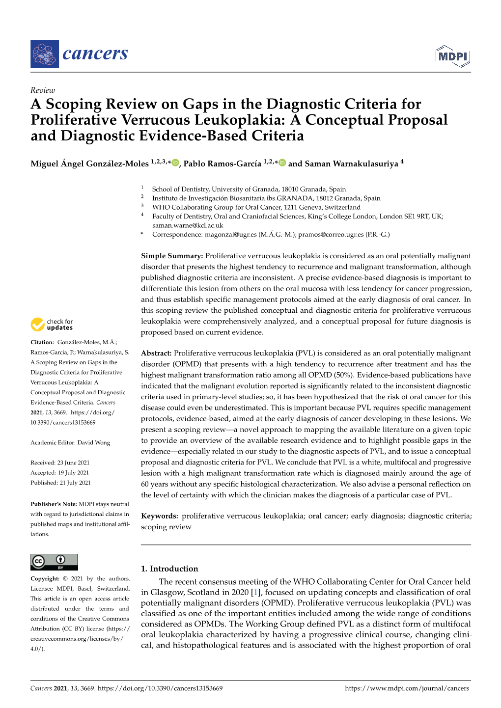 A Scoping Review on Gaps in the Diagnostic Criteria for Proliferative Verrucous Leukoplakia: a Conceptual Proposal and Diagnostic Evidence-Based Criteria