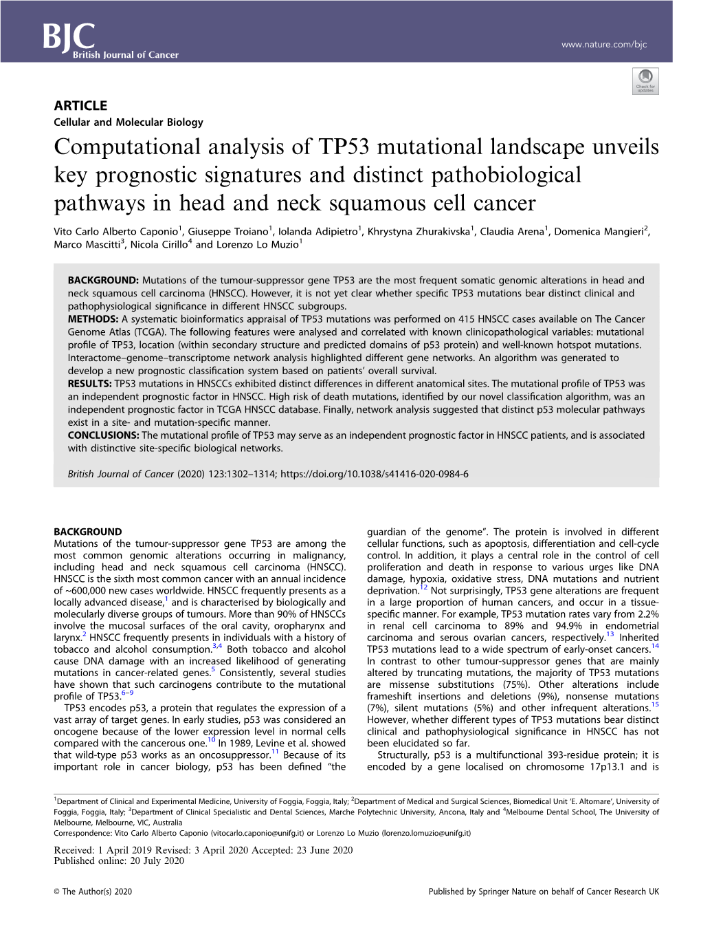 Computational Analysis of TP53 Mutational Landscape Unveils Key Prognostic Signatures and Distinct Pathobiological Pathways in Head and Neck Squamous Cell Cancer