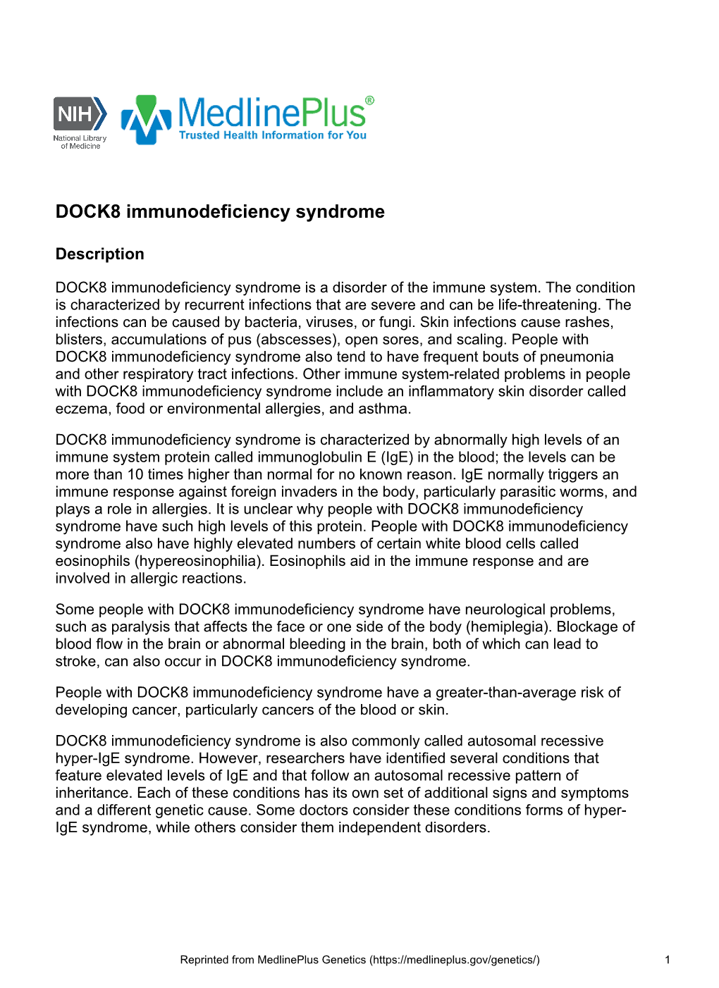 DOCK8 Immunodeficiency Syndrome