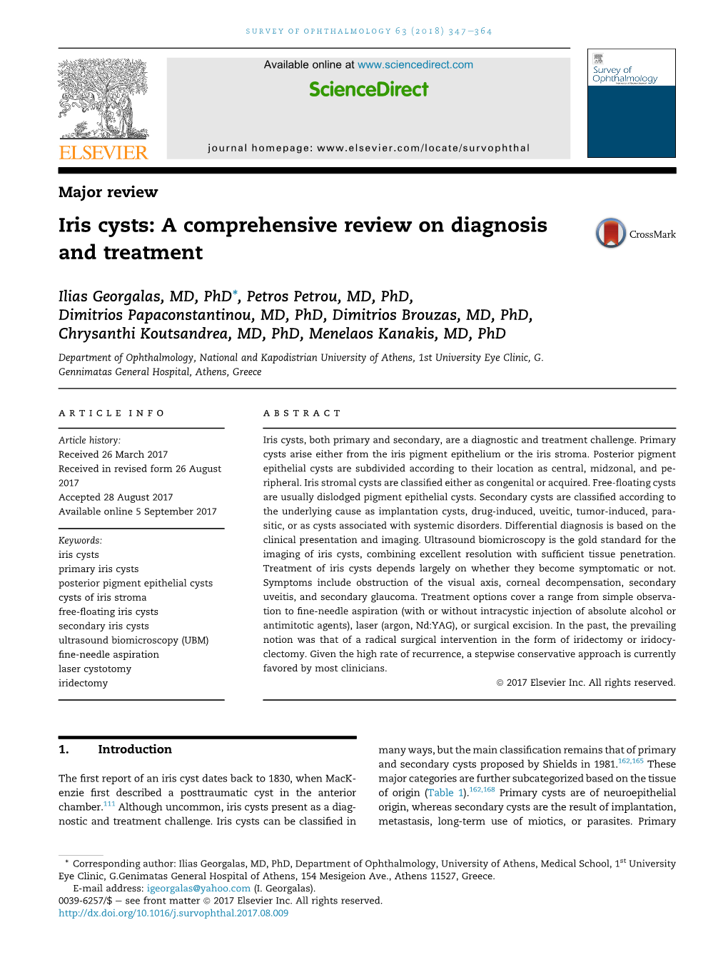 Iris Cysts: a Comprehensive Review on Diagnosis and Treatment