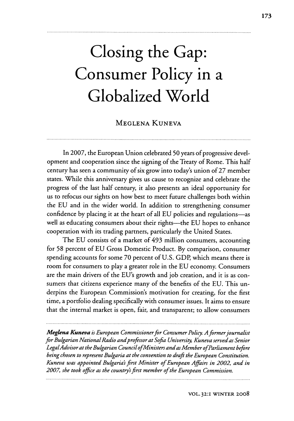 Consumer Policy in a Globalized World