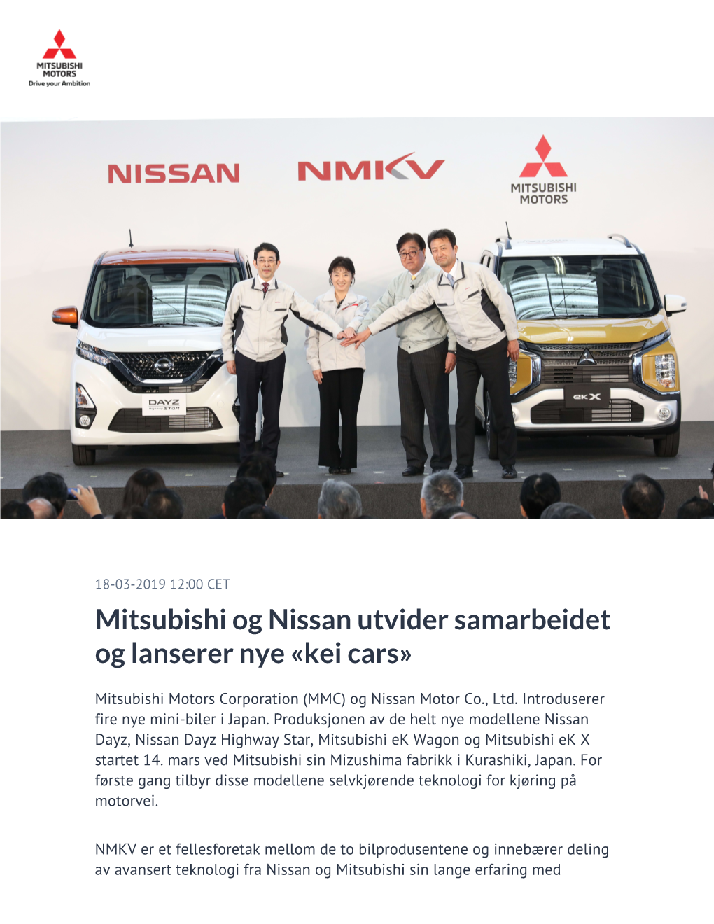 Mitsubishi Og Nissan Utvider Samarbeidet Og Lanserer Nye «Kei Cars»