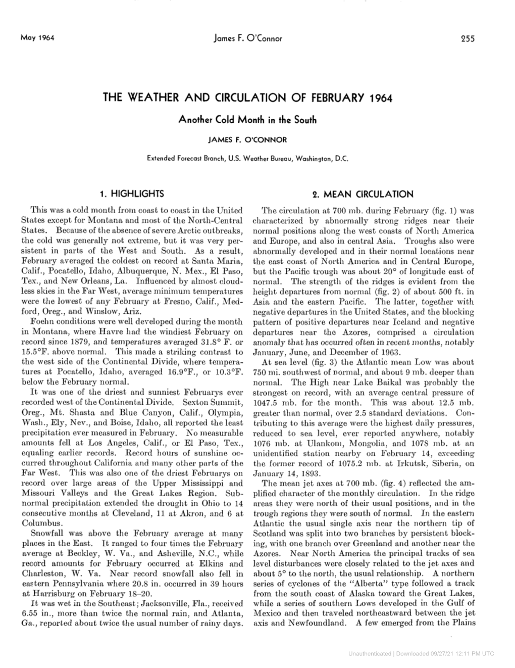 The Weather and Circulation of February 1964