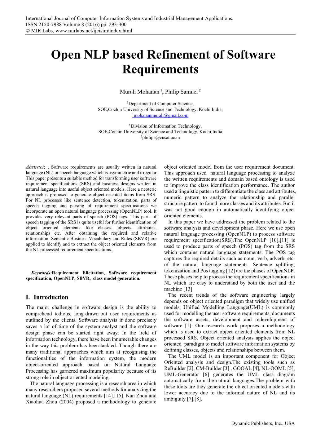 Open NLP Based Refinement of Software Requirements