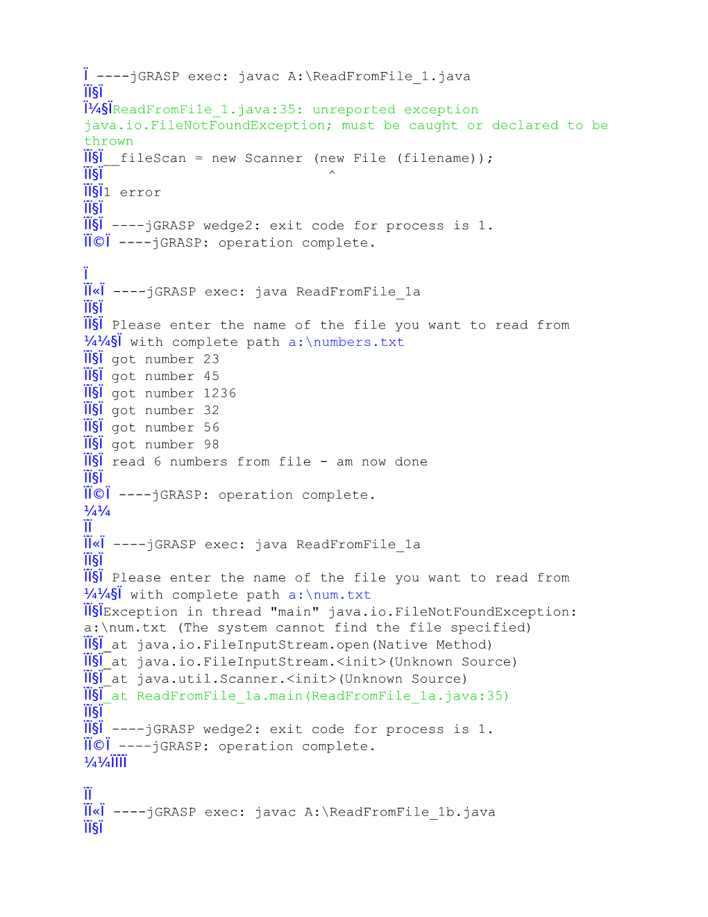 Ï Jgrasp Exec: Javac A: Readfromfile 1