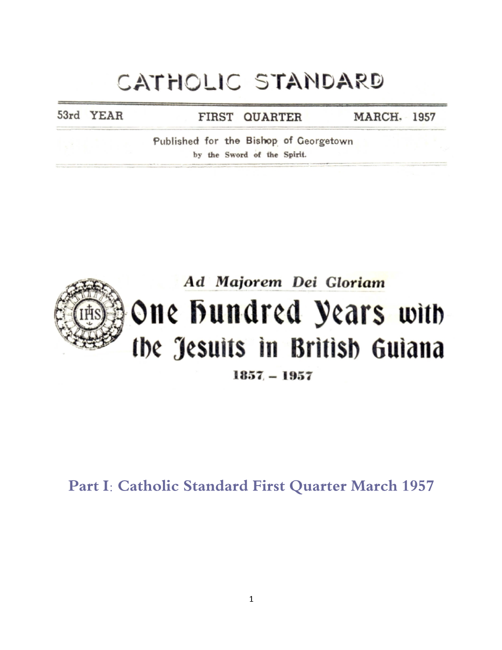 Part I: Catholic Standard First Quarter March 1957