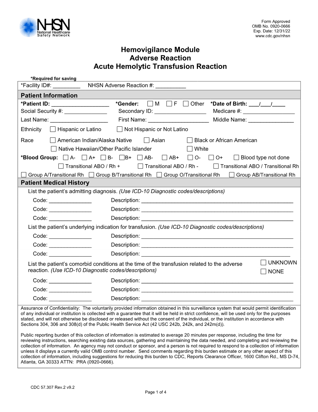 Hemovigilance Module Adverse Reaction Acute Hemolytic Transfusion Reaction