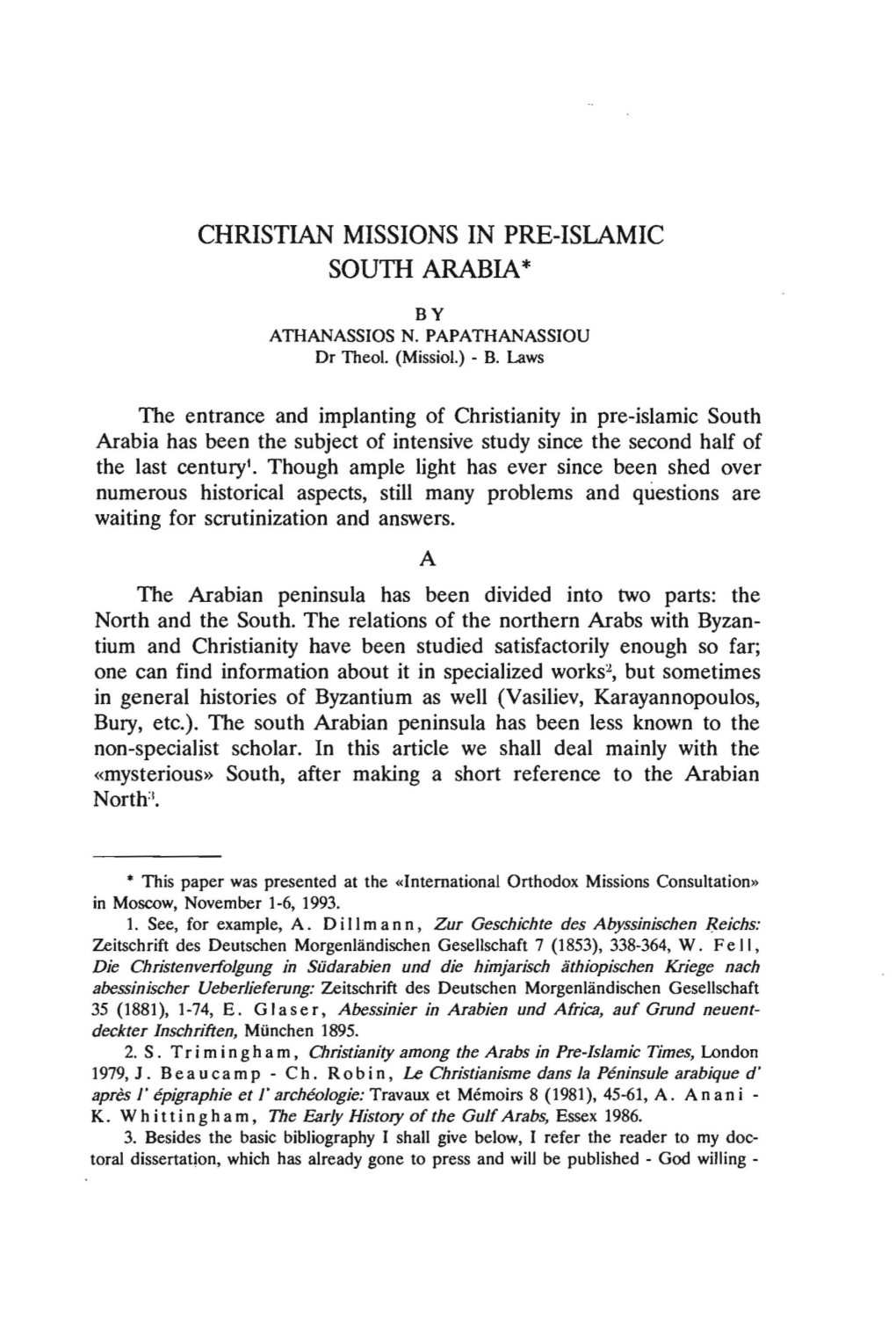 Christian Missions Pre-Islamic South Arabia*