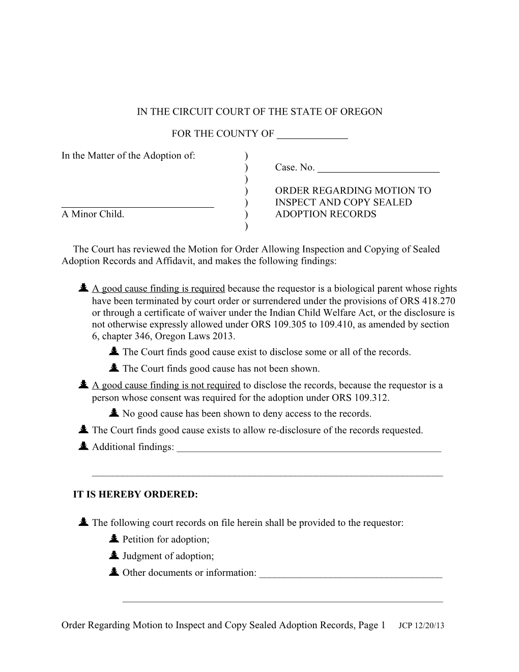 Order Regarding Motion to Inspect and Copy Sealed Adoption Records