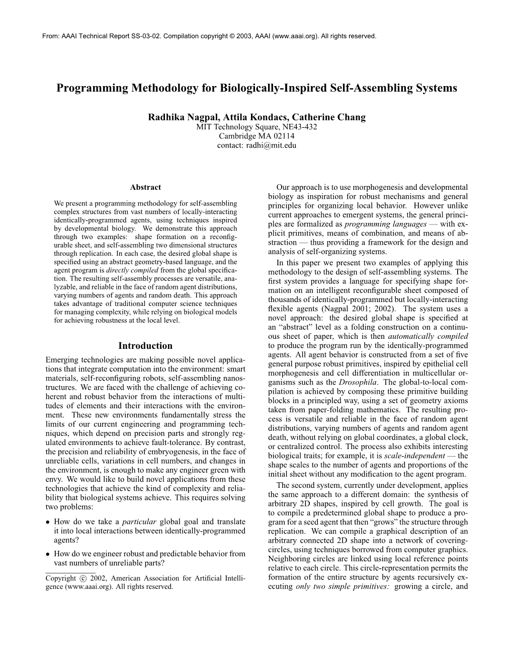 Programming Methodology for Biologically-Inspired Self-Assembling Systems