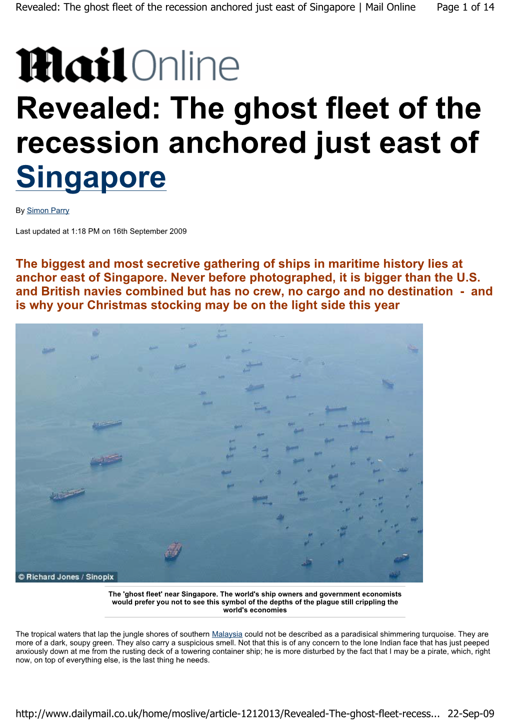 The Ghost Fleet of the Recession Anchored Just East of Singapore | Mail Online Page 1 of 14
