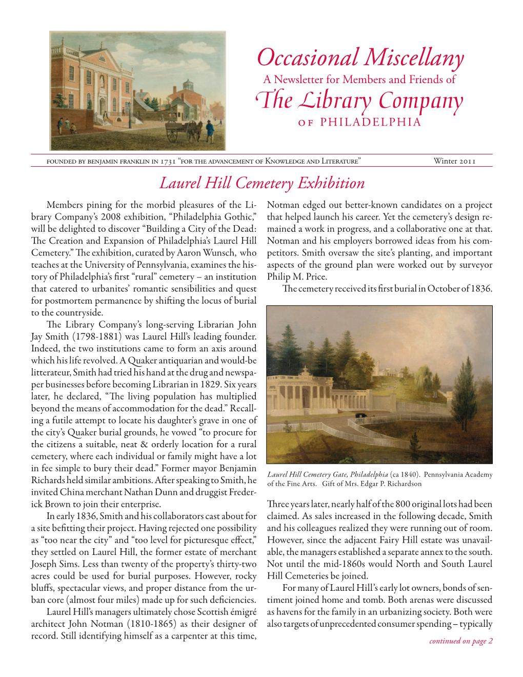 Occasional Miscellany a Newsletter for Members and Friends of the Library Company of PHILADELPHIA