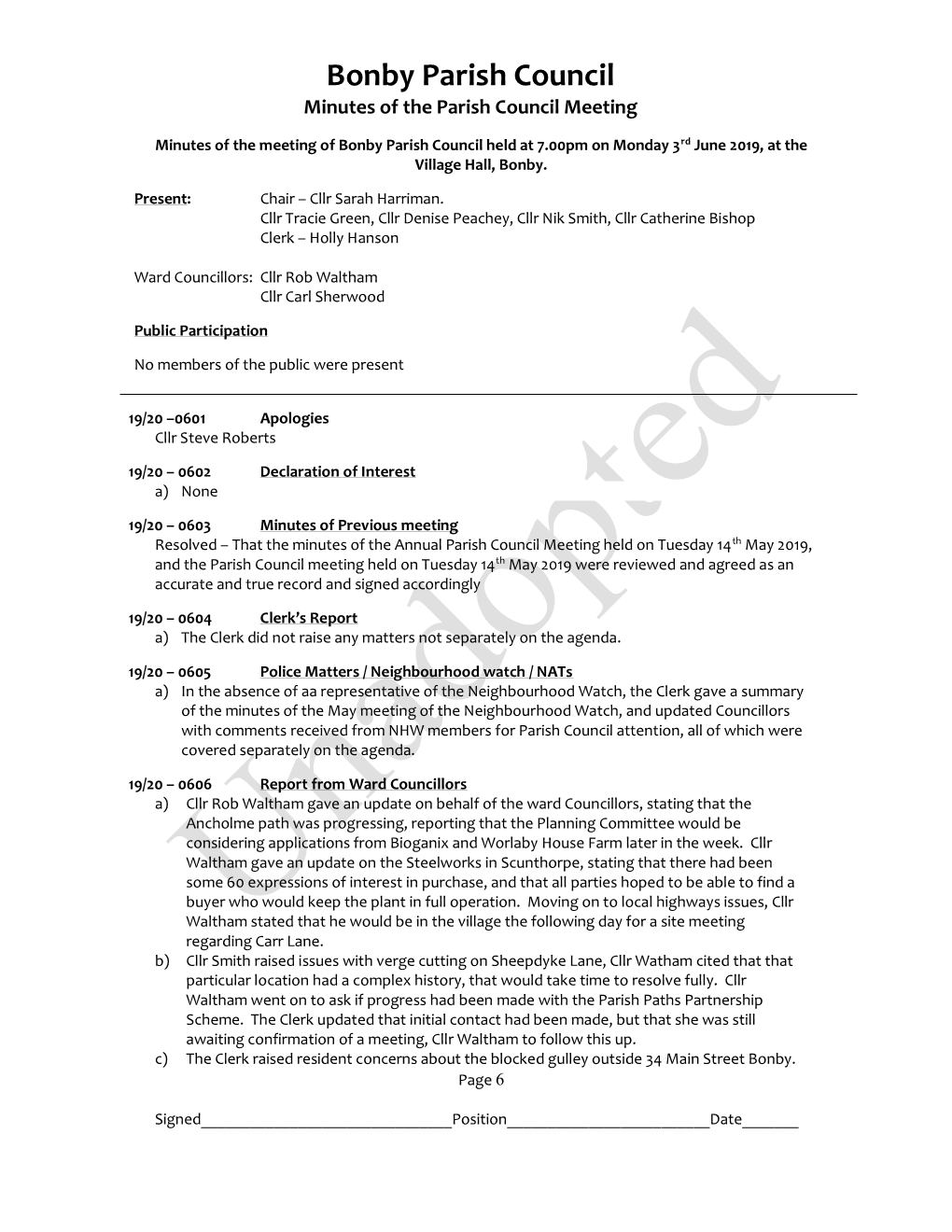 Bonby Parish Council Minutes of the Parish Council Meeting