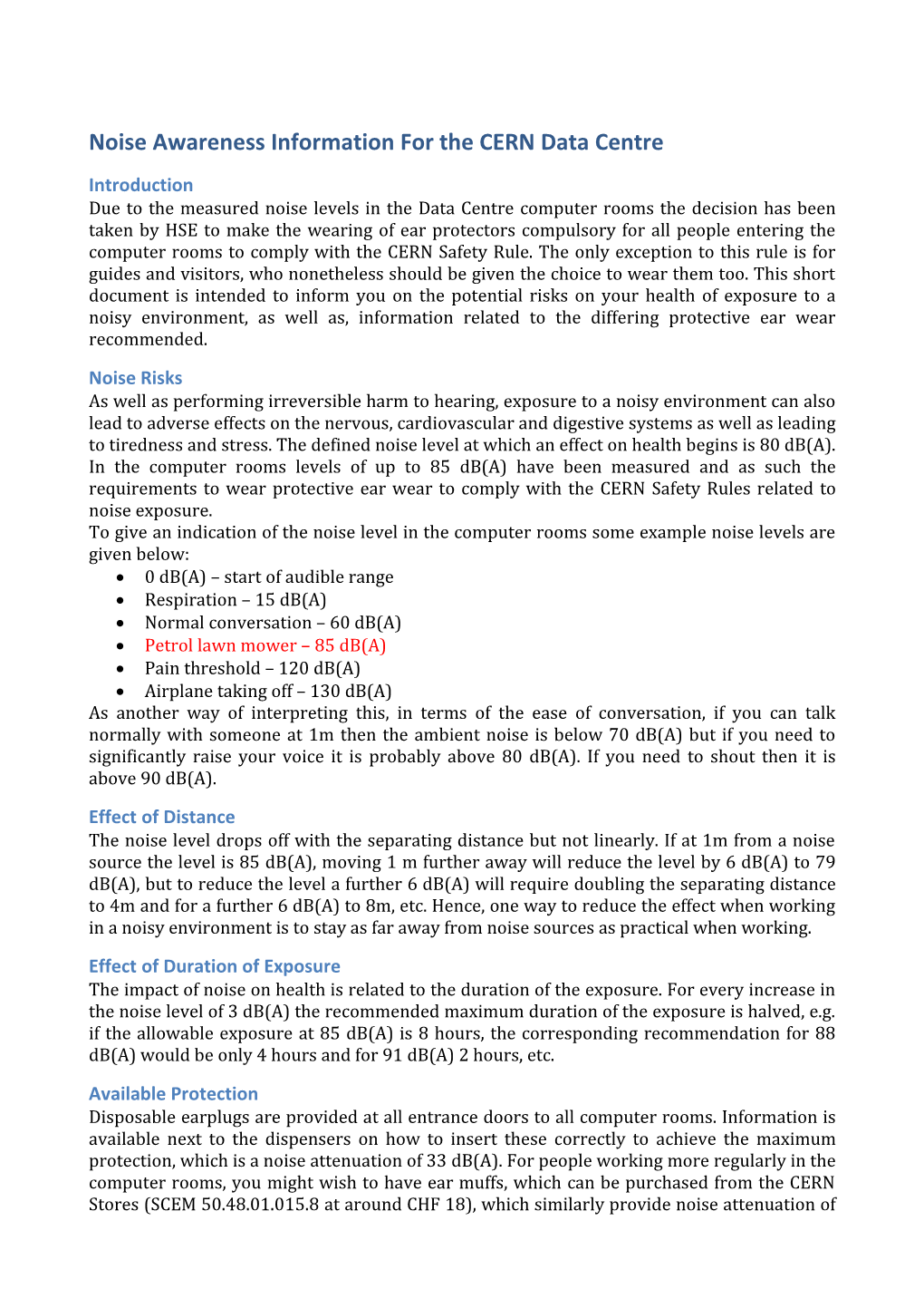 Noise Awareness Information for the CERN Data Centre