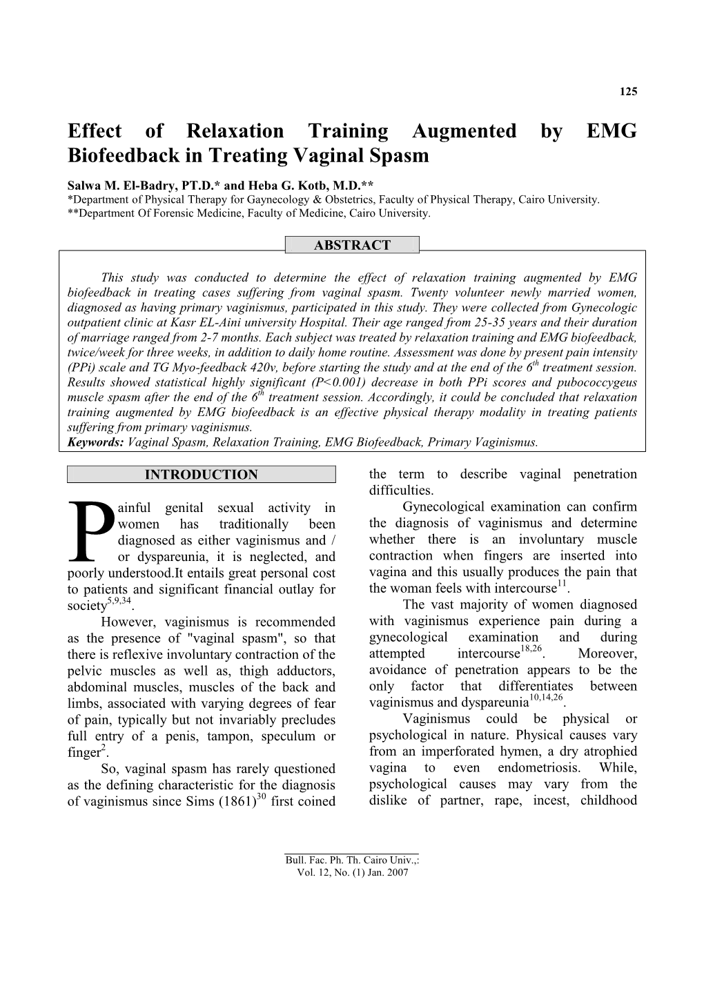 Role of Physical Therapy in Treating Vaginal Spasm
