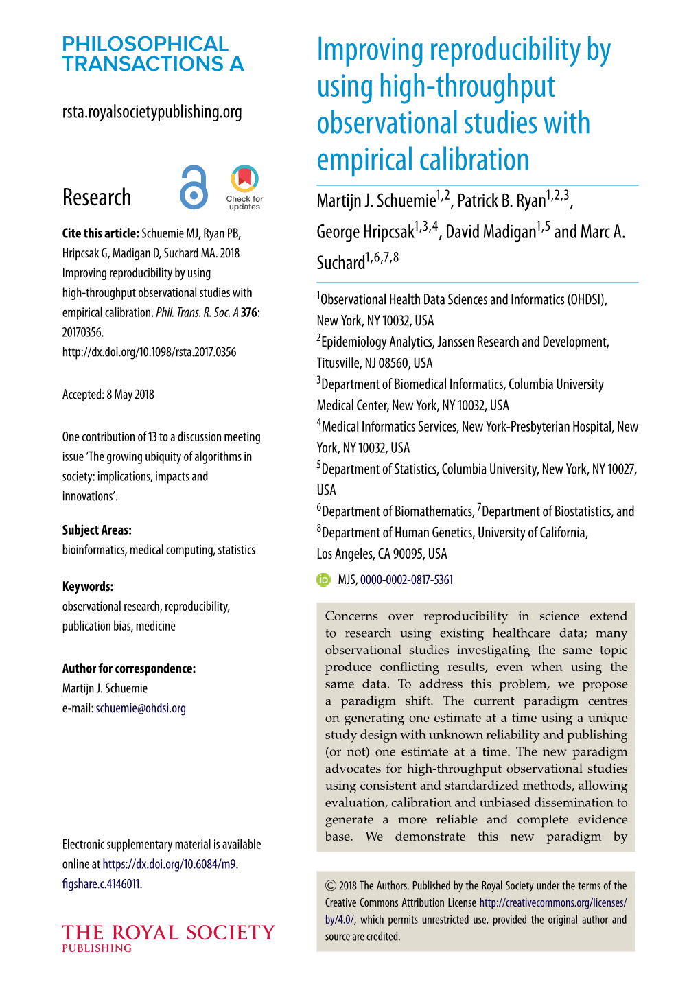 Improving Reproducibility by Using High-Throughput Observational Studies with 1Observational Health Data Sciences and Informatics (OHDSI), Empirical Calibration