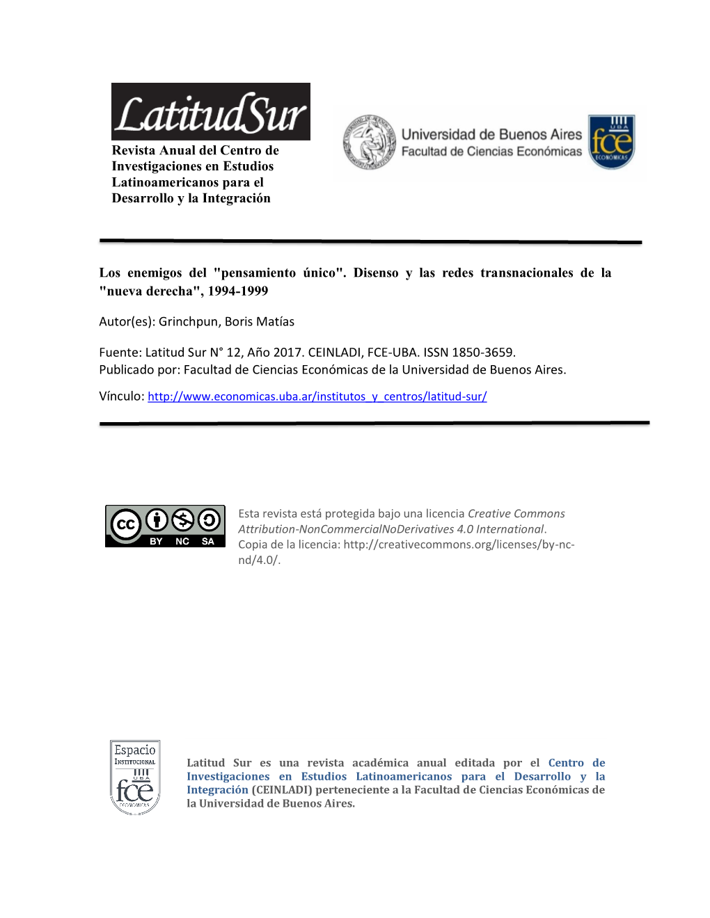 Revista Anual Del Centro De Investigaciones En Estudios Latinoamericanos Para El Desarrollo Y La Integración Los Enemigos Del &