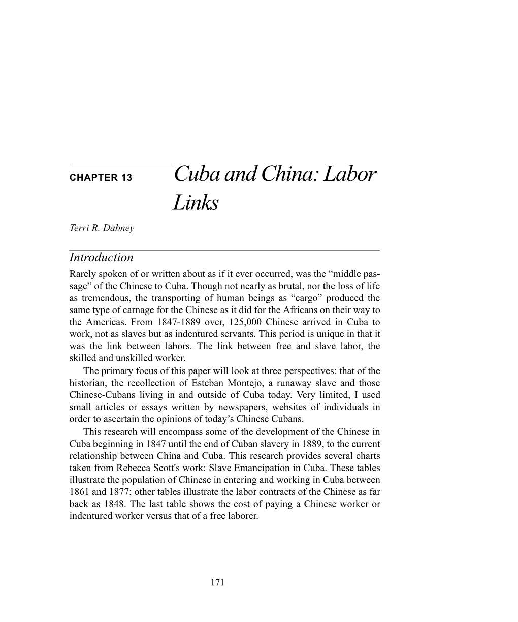 Cuba and China: Labor Links Terri R