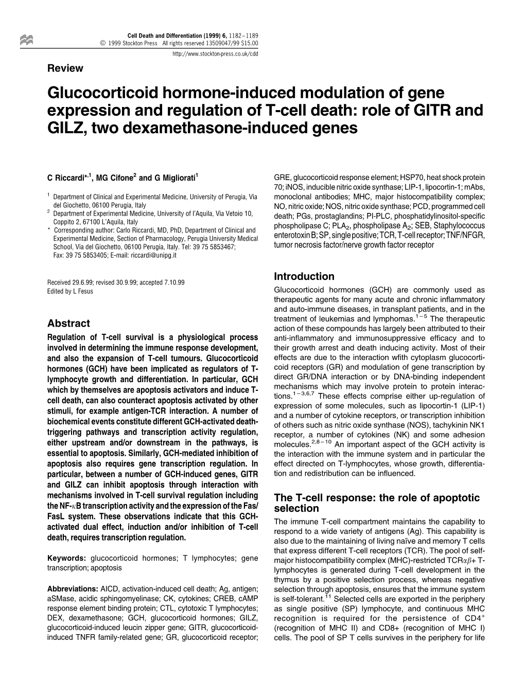 Glucocorticoid Hormone-Induced Modulation of Gene Expression and Regulation of T-Cell Death: Role of GITR and GILZ, Two Dexamethasone-Induced Genes