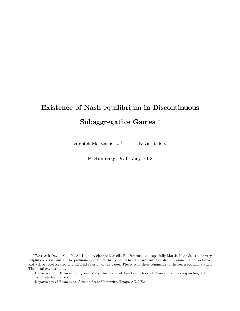 On Nash Equilibrium in Discontinuous Aggregative Games