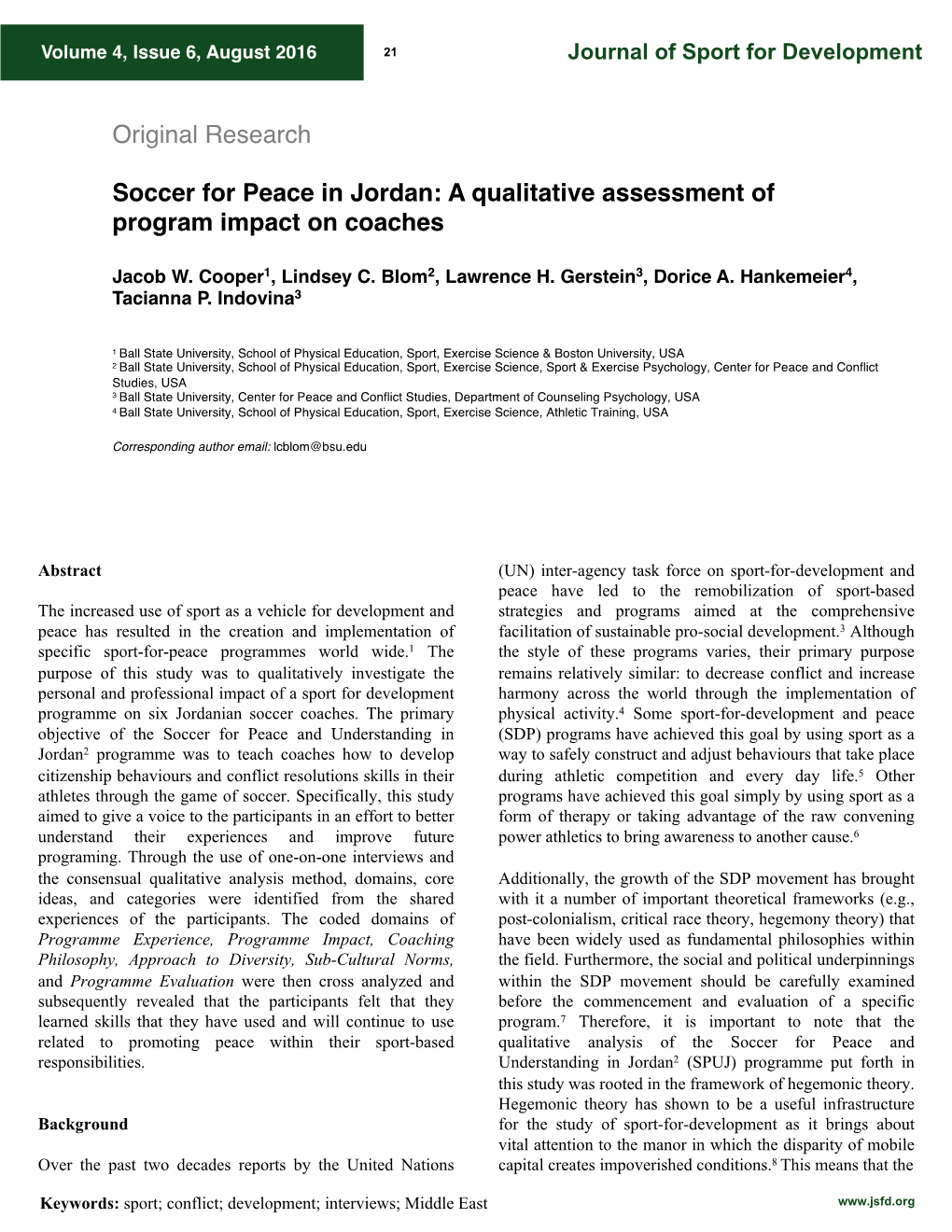 Soccer for Peace in Jordan: a Qualitative Assessment of Program Impact on Coaches