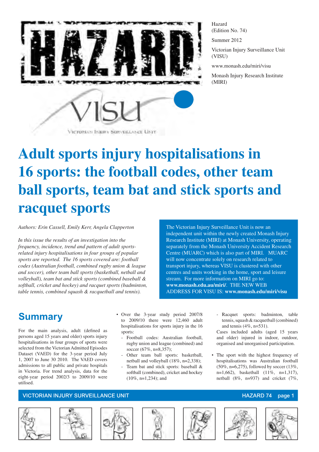 Adult Sports Injury Hospitalisations in 16 Sports: the Football Codes, Other Team Ball Sports, Team Bat and Stick Sports and Racquet Sports