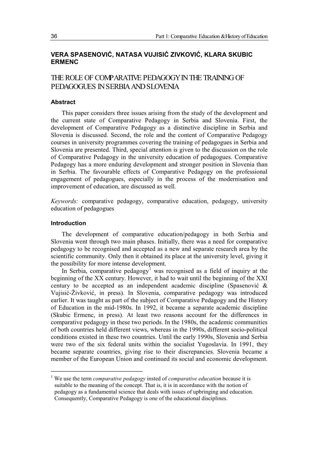 The Role of Comparative Pedagogy in the Training of Pedagogues in Serbia and Slovenia