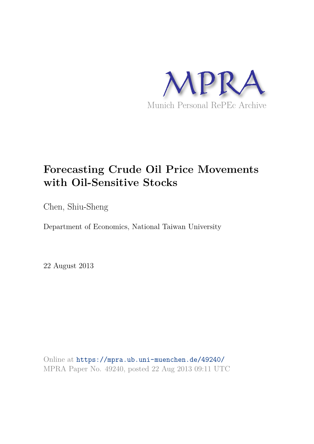 Forecasting Crude Oil Price Movements with Oil-Sensitive Stocks