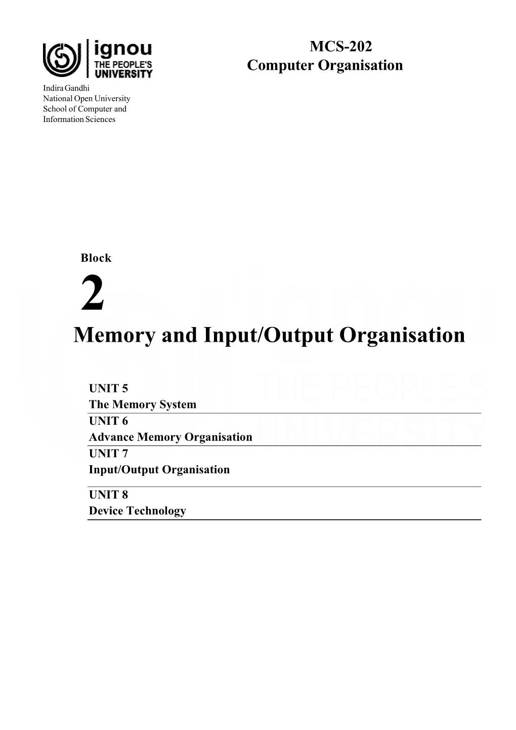 Memory and Input/Output Organisation